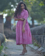 Leafing Pink Front Button Openable With Belt