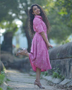 Leafing Pink Front Button Openable With Belt
