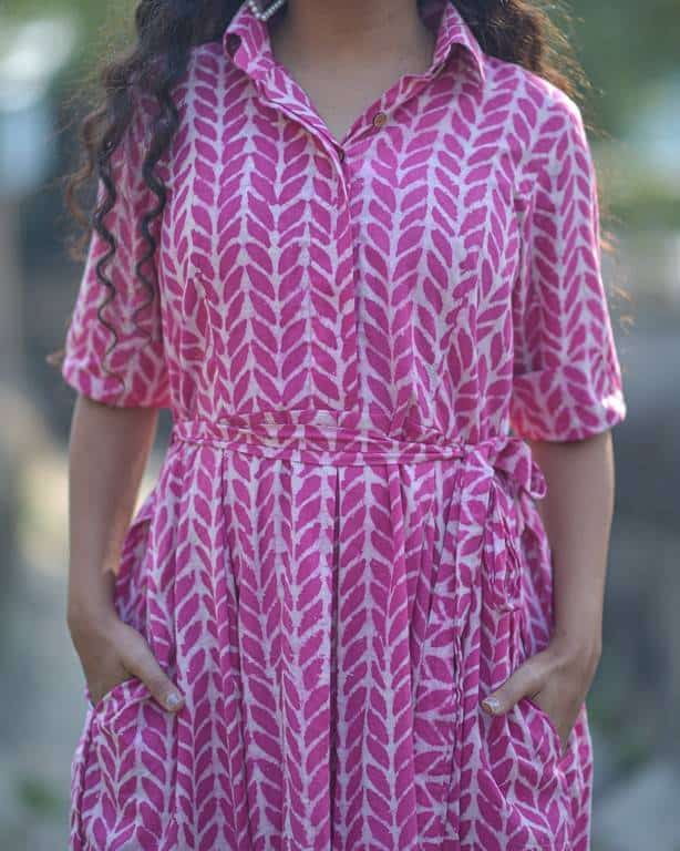Leafing Pink Front Button Openable With Belt