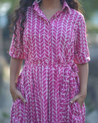 Leafing Pink Front Button Openable With Belt