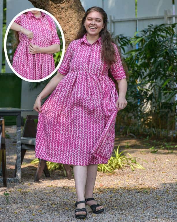 Leafing Pink Nursing Dress