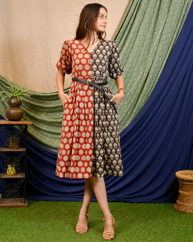 Rosy Noir Vine Dress with Belt Main image