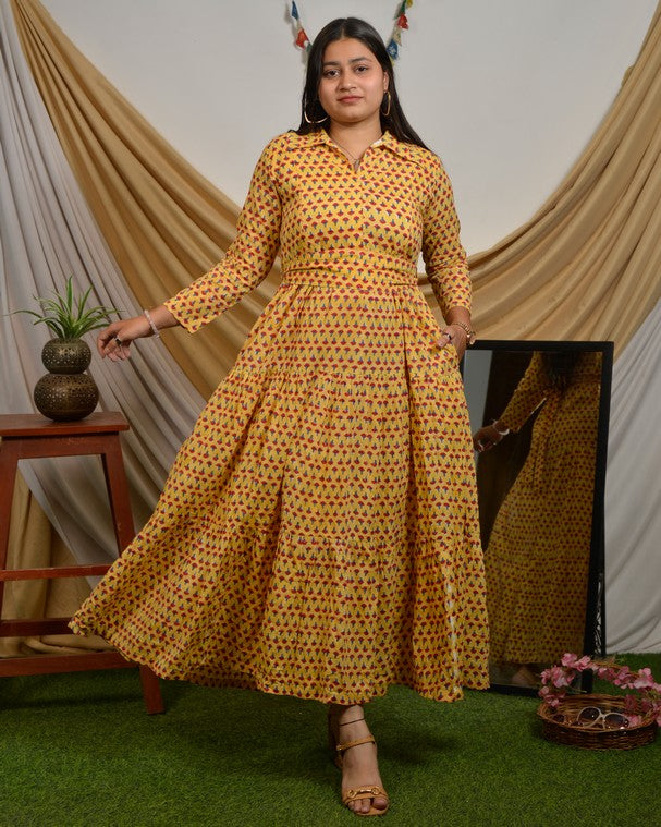 Spring Yellow Tiered Maternity Dress