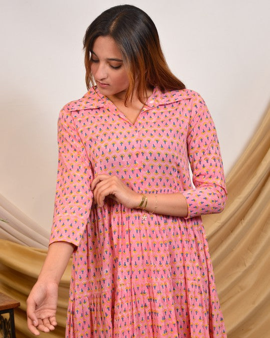 Spring Pink Tiered Maternity Dress