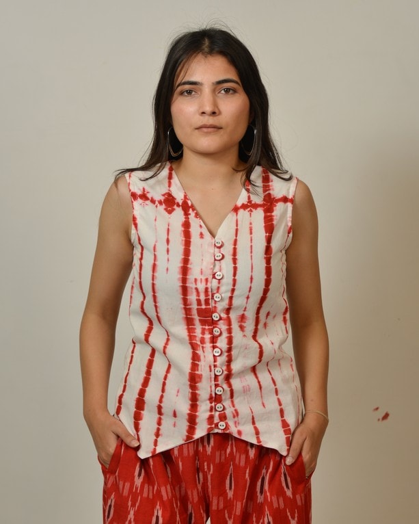 Red Shibori Vest Co-ord Set