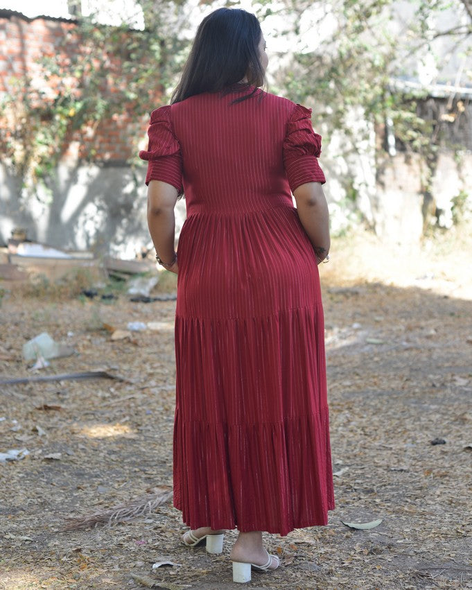 Starry Maroon Long Nursing Dress