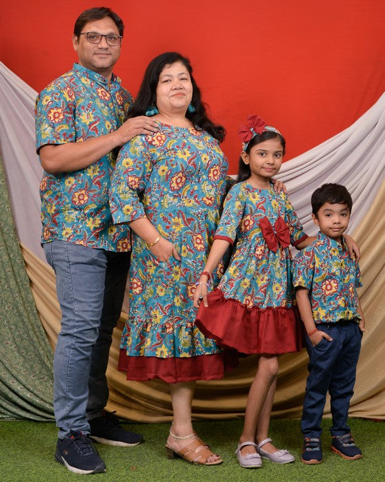Turquoise Floral Frill Family