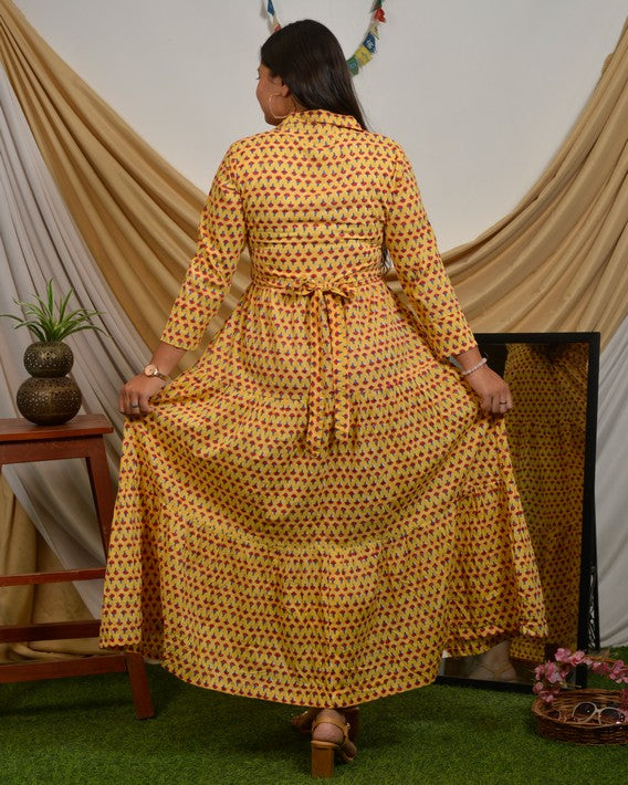 Spring Yellow Tiered Maternity Dress