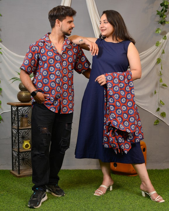 Red Pinwheel Jacket Dress Couple Set