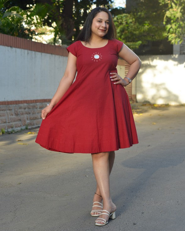 Maroon Red Mirror Dress with Shrug