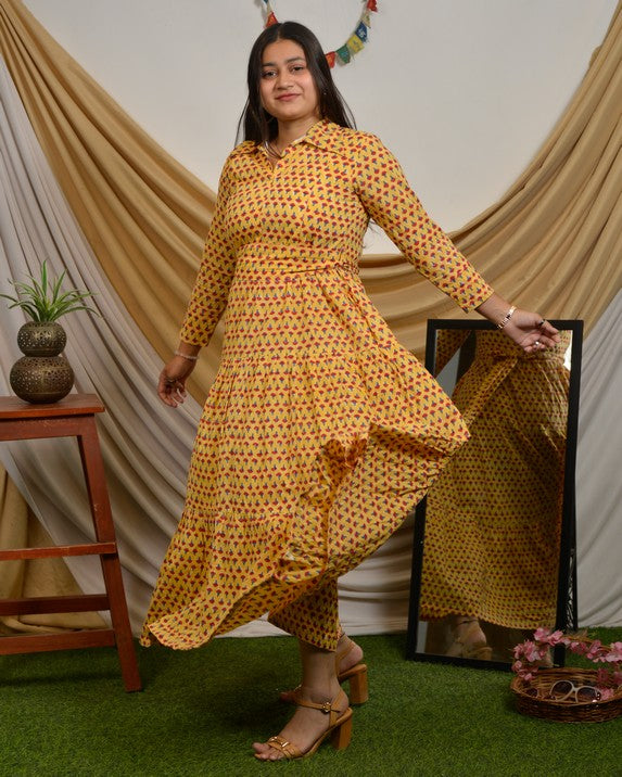 Spring Yellow Tiered Maternity Dress