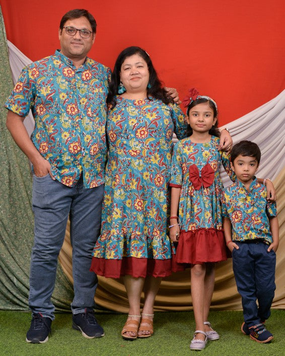 Turquoise Floral Frill Family