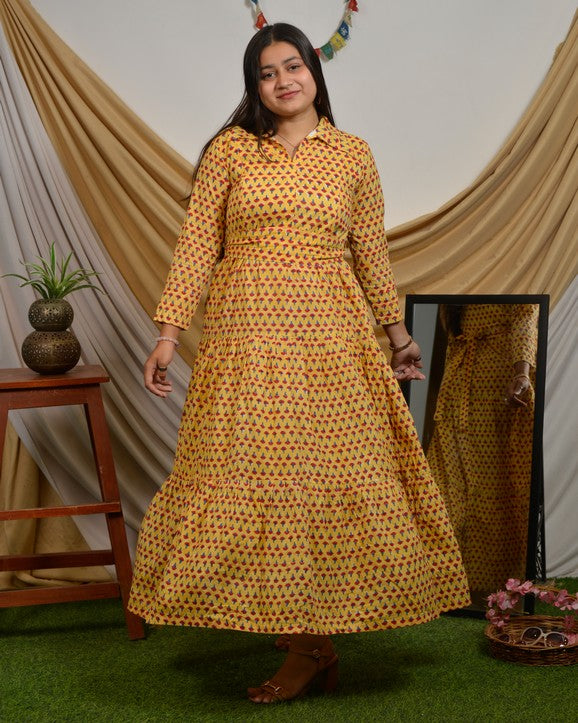 Spring Yellow Tiered Maternity Dress