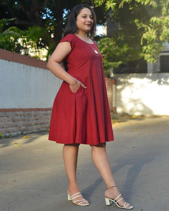 Maroon Red Mirror Maternity Dress with Shrug