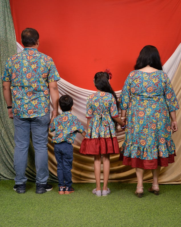 Turquoise Floral Frill Family