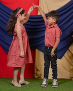 Pink Checkered Father Kids Twinning