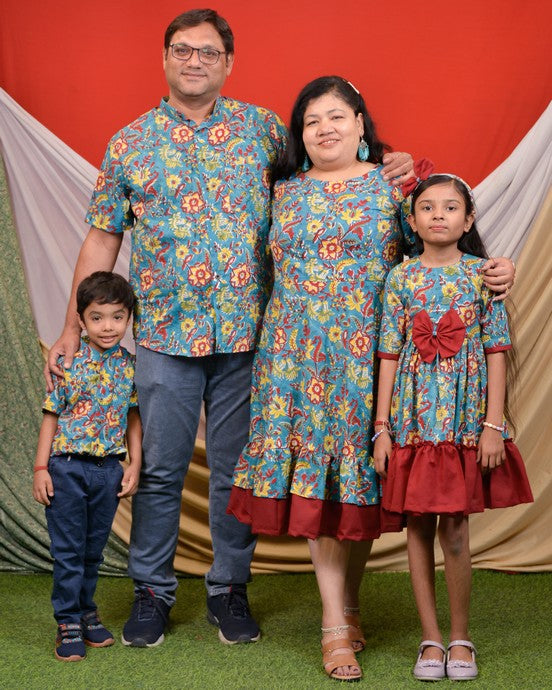 Turquoise Floral Frill Family