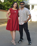 Maroon Red Dress With Shrug Couple Set
