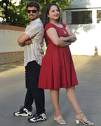 Maroon Red Dress With Shrug Couple Set