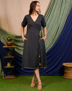 Black Kantha Wrap Dress