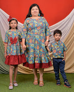 Turquoise Floral Frill Mom Kid Twinning