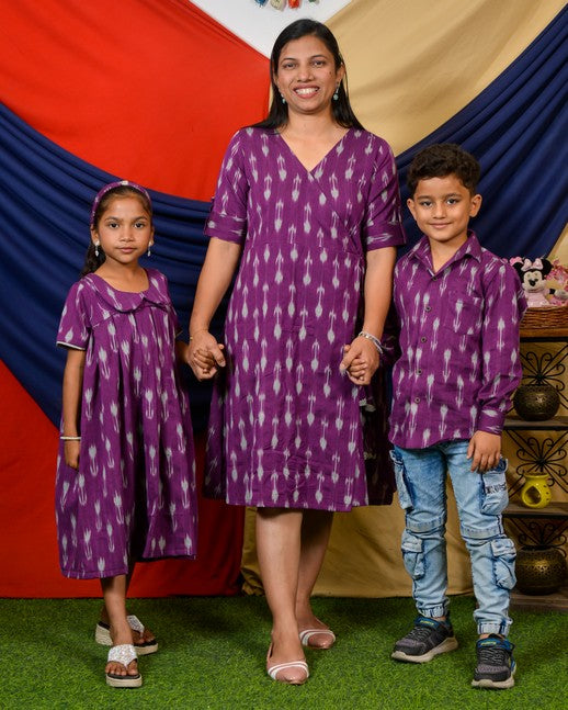 Purple Aster Ikat Angrakha Mother Kids Twinning