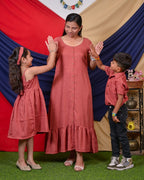 Pink Checkered with Sleeves Mother Kids Twinning