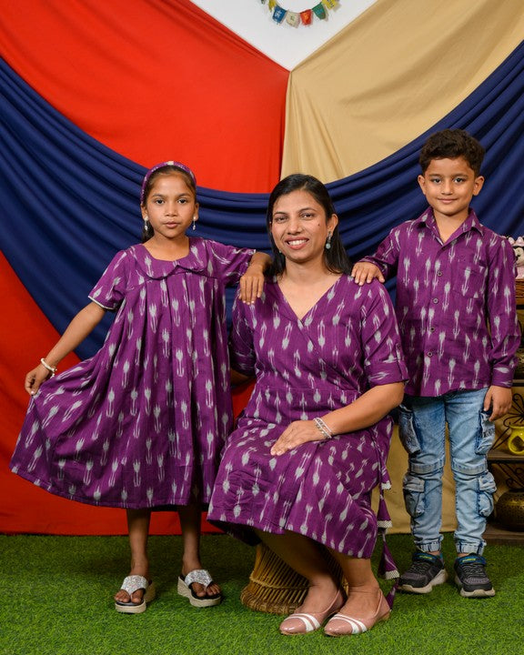 Purple Aster Ikat Angrakha Mother Kids Twinning