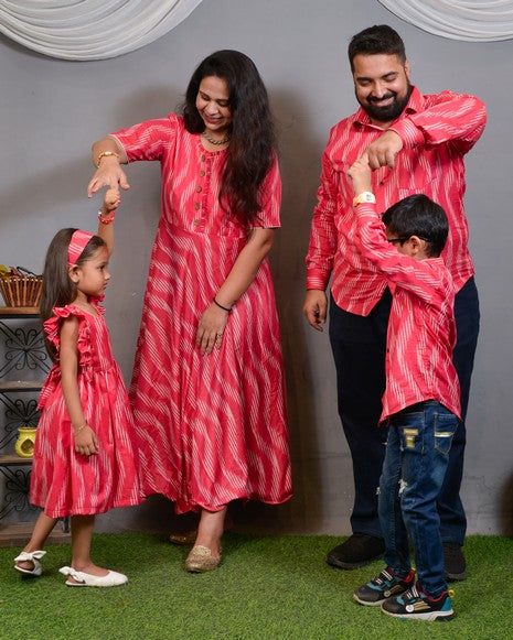 Flamingo Pink Anarkali Dress Family Set