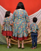 Turquoise Floral Frill Mom Kid Twinning