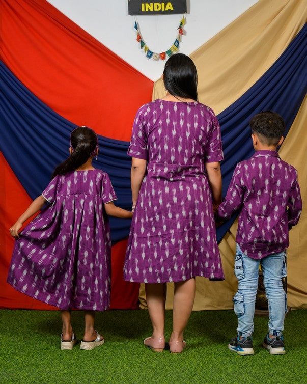 Purple Aster Ikat Angrakha Mother Kids Twinning