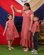 Pink Checkered with Sleeves Mother Kids Twinning
