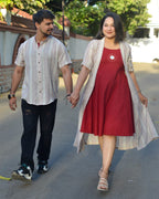 Maroon Red Dress With Shrug Couple Set