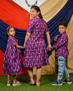 Purple Aster Ikat Angrakha Mother Kids Twinning