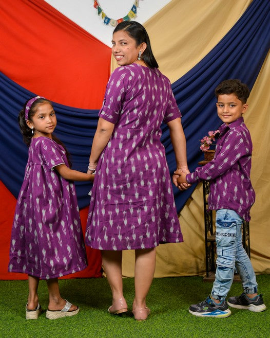 Purple Aster Ikat Angrakha Mother Kids Twinning