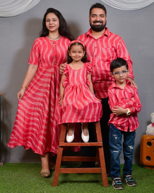 Flamingo Pink Anarkali Dress Family Set
