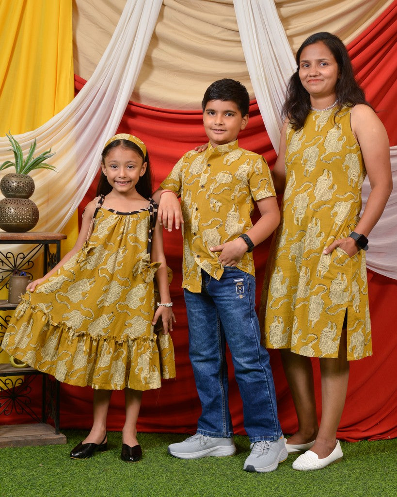 Mustard Kitty Halter Shift Family Set