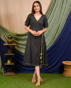 Black Kantha Wrap Dress