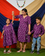 Purple Aster Ikat Angrakha Mother Kids Twinning
