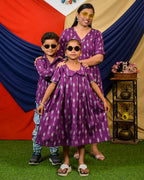 Purple Aster Ikat Angrakha Mother Kids Twinning