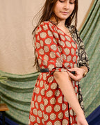 Rosy Noir Vine Dress with Belt