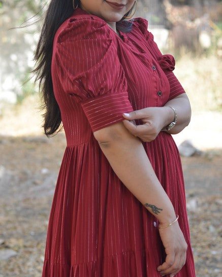 Starry Maroon Long Nursing Dress