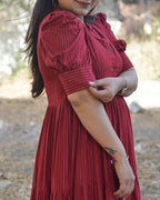 Starry Maroon Long Nursing Dress