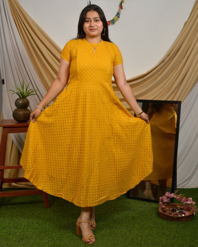 Yellow Diamond Nursing Cutwork Dress