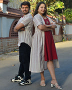 Maroon Red Dress With Shrug Couple Set
