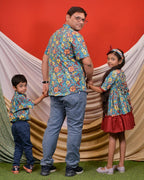 Turquoise Floral Frill Father Kid Twining
