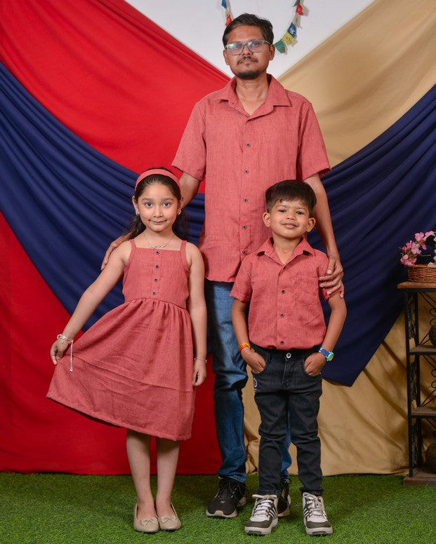Pink Checkered Father Kids Twinning