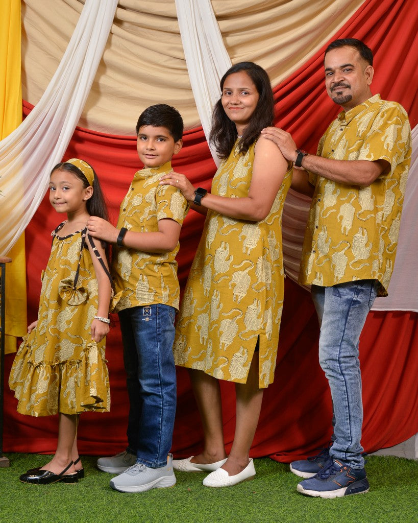 Mustard Kitty Halter Shift Family Set