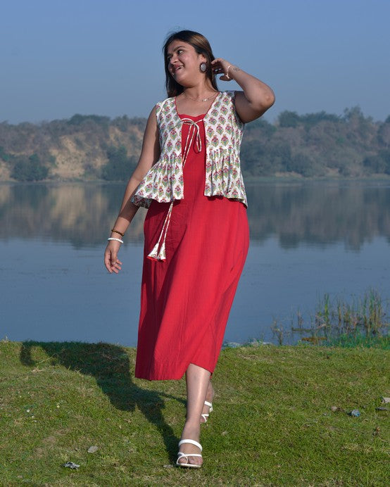 Cherry Red Jacket Maternity Dress