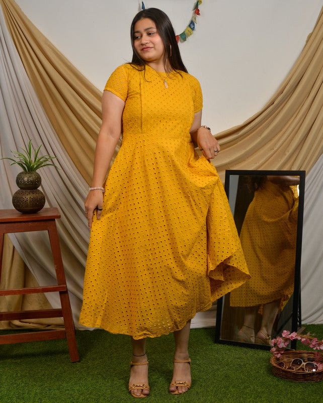 Yellow Diamond Nursing Cutwork Dress